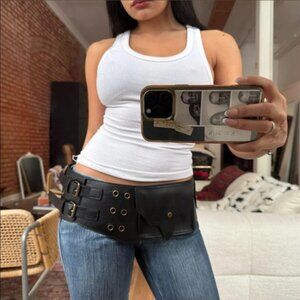 Y2K Black Faux Leather Harness Belt Utility Vest Gothic Rave